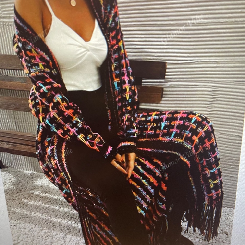 Cardigan /Sweaters Maxi Tasseled Cardigan ( Color: Multicolor) - Picture 1 of 6